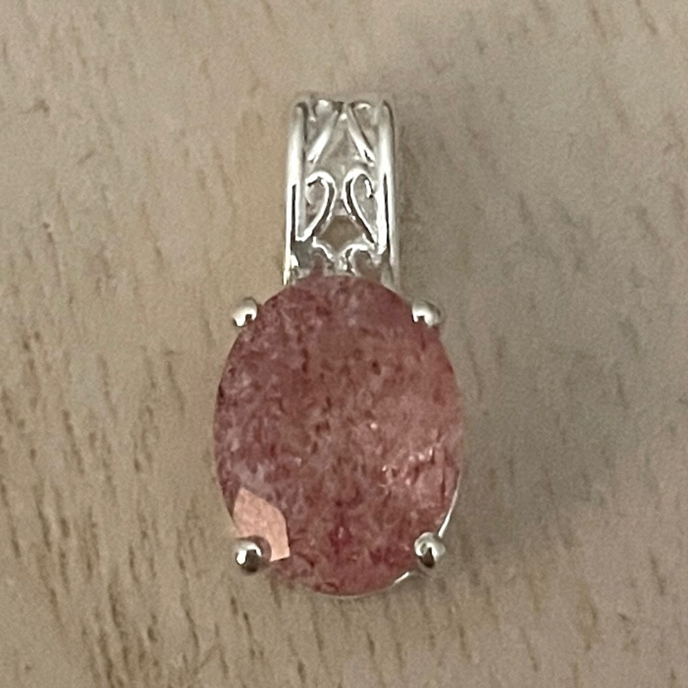 Cherry Quartz Solid Sterling Silver Pendant 925 - image 1